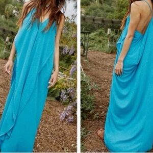 Free People Sleeveless Maxi Dress in Turquoise Blue
